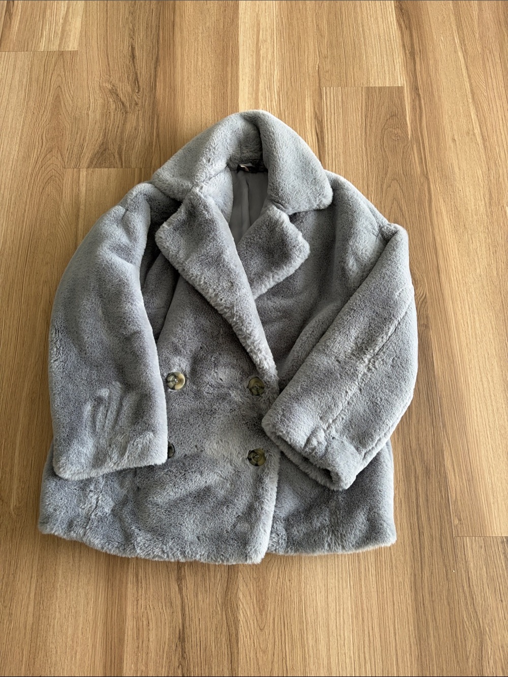 Free People Women's Light Blue Faux Fur Double-Breasted Coat